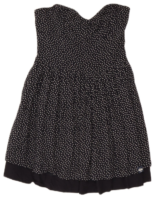 Superdry Womens Mini Strapless Dress UK 12 Medium Navy Blue Floral Cotton