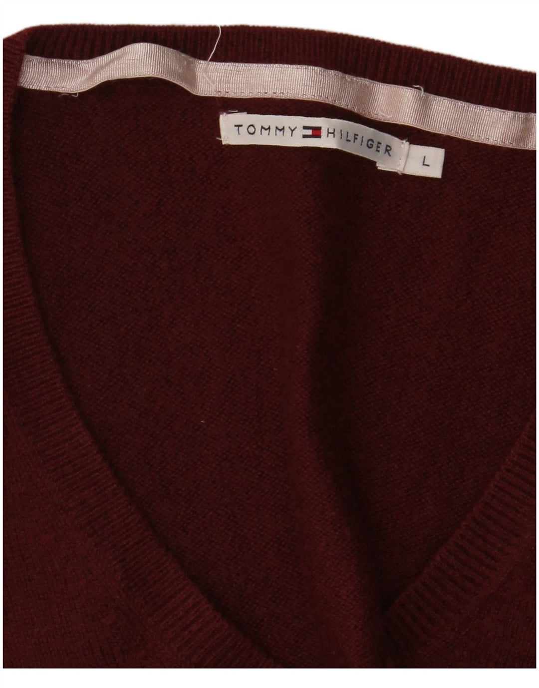 Tommy Hilfiger Womens V-Neck Jumper Sweater UK 14 Large Maroon