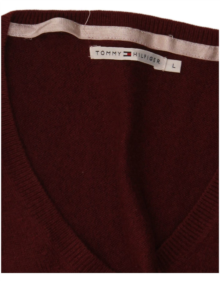 Tommy Hilfiger Womens V-Neck Jumper Sweater UK 14 Large Maroon