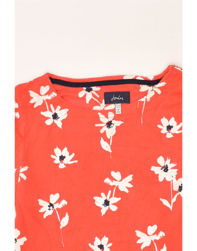 JOULES Womens Graphic Top 3/4 Sleeve UK 12 Medium Red Floral Cotton | Vintage Joules | Thrift | Second-Hand Joules | Used Clothing | Messina Hembry 