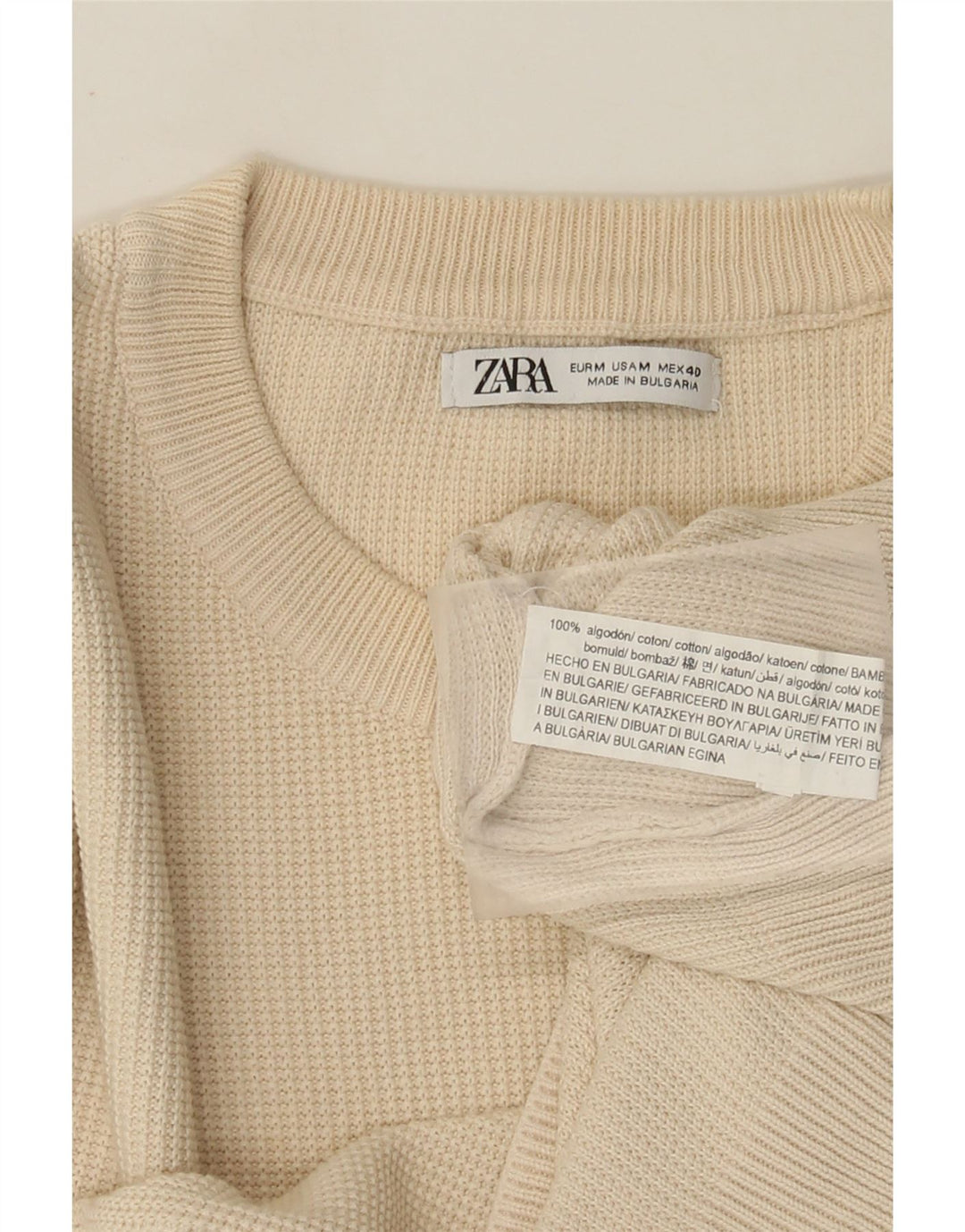 Zara Mens Crew Neck Jumper Sweater Medium Off White Cotton