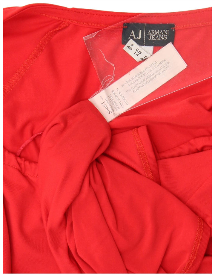 Armani Jeans Womens Crop 3/4 Sleeve Blouse Top UK 14 Medium Red Polyamide