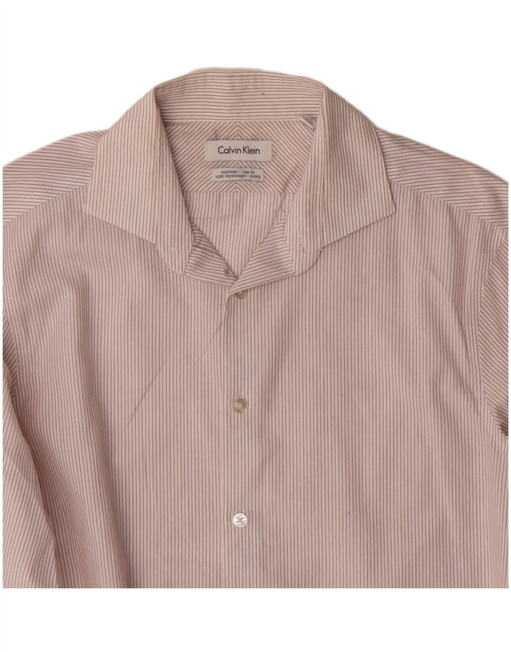 CALVIN KLEIN Mens Shirt Size 15 Medium White Pinstripe Cotton