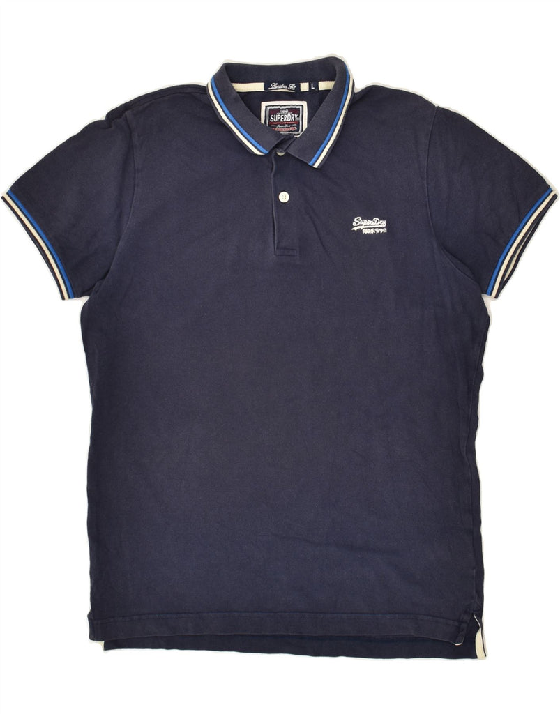 SUPERDRY Mens London Fit Graphic Polo Shirt Large Navy Blue Cotton | Vintage Superdry | Thrift | Second-Hand Superdry | Used Clothing | Messina Hembry 