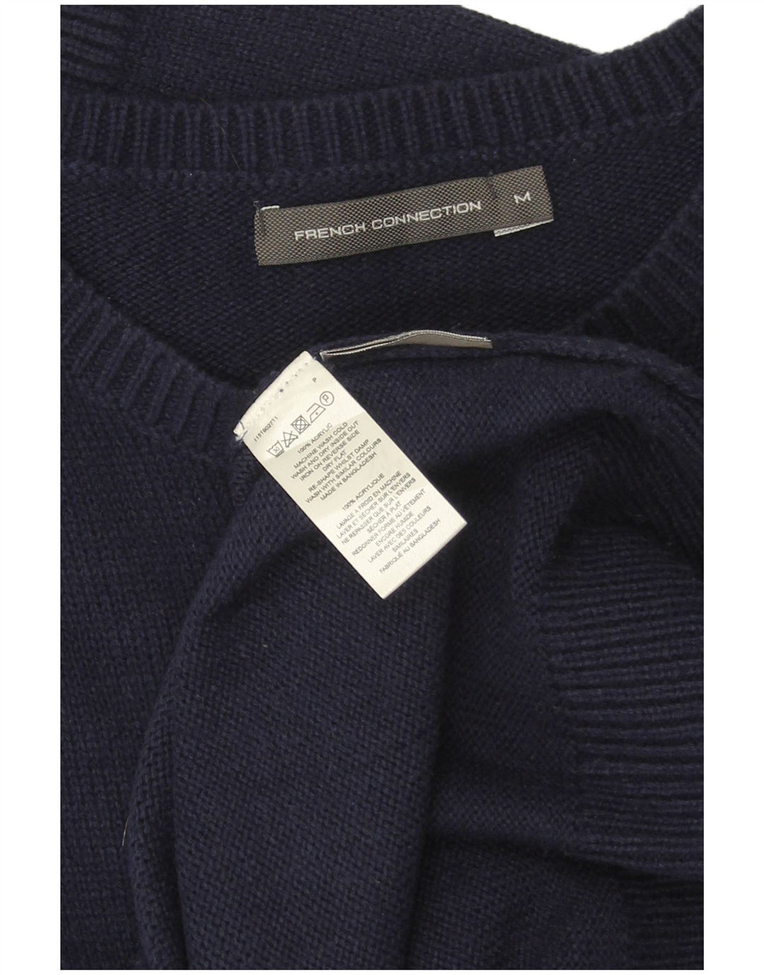 FRENCH CONNECTION Mens Crew Neck Jumper Sweater Medium Navy Blue Fair Isle