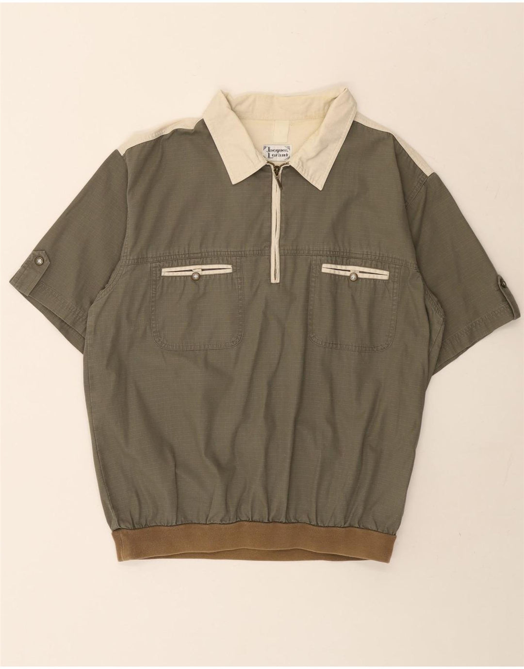 Jacques Lorant Mens Short Sleeve Pullover Shirt Medium Khaki Colourblock