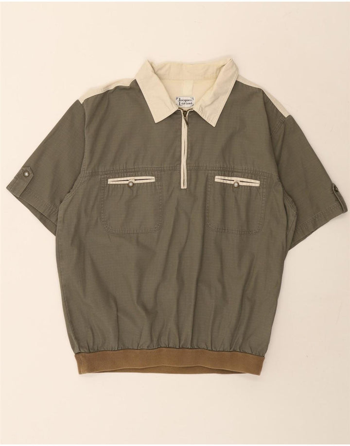 Jacques Lorant Mens Short Sleeve Pullover Shirt Medium Khaki Colourblock