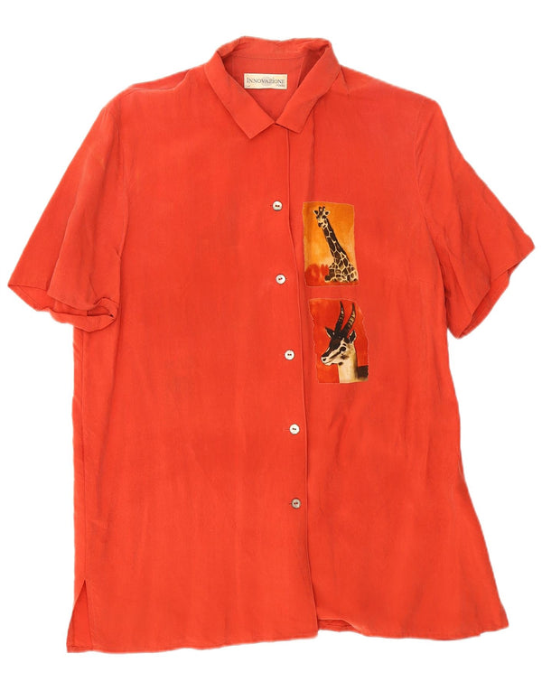 Vintage Womens Loose Fit Short Sleeve Shirt IT 44 Medium Red Animal Print