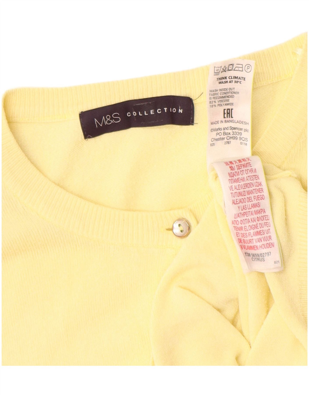 Marks & Spencer Womens Cardigan Sweater UK 16 Large Yellow Viscose