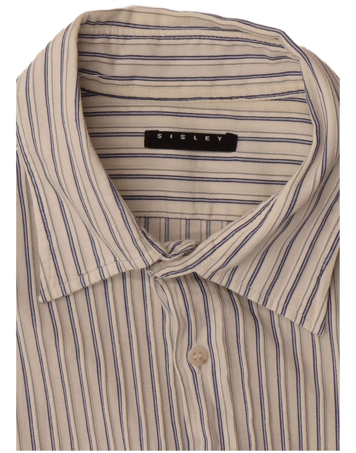 Sisley Mens Short Sleeve Shirt Medium Off White Pinstripe