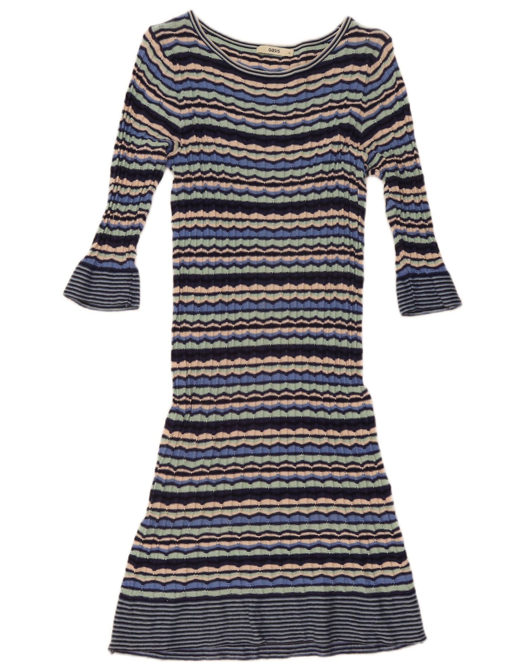Oasis Womens 3/4 Sleeve Jumper Dress UK 12 Medium Multicoloured Striped