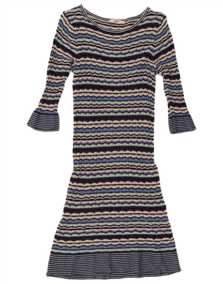 Oasis Womens 3/4 Sleeve Jumper Dress UK 12 Medium Multicoloured Striped