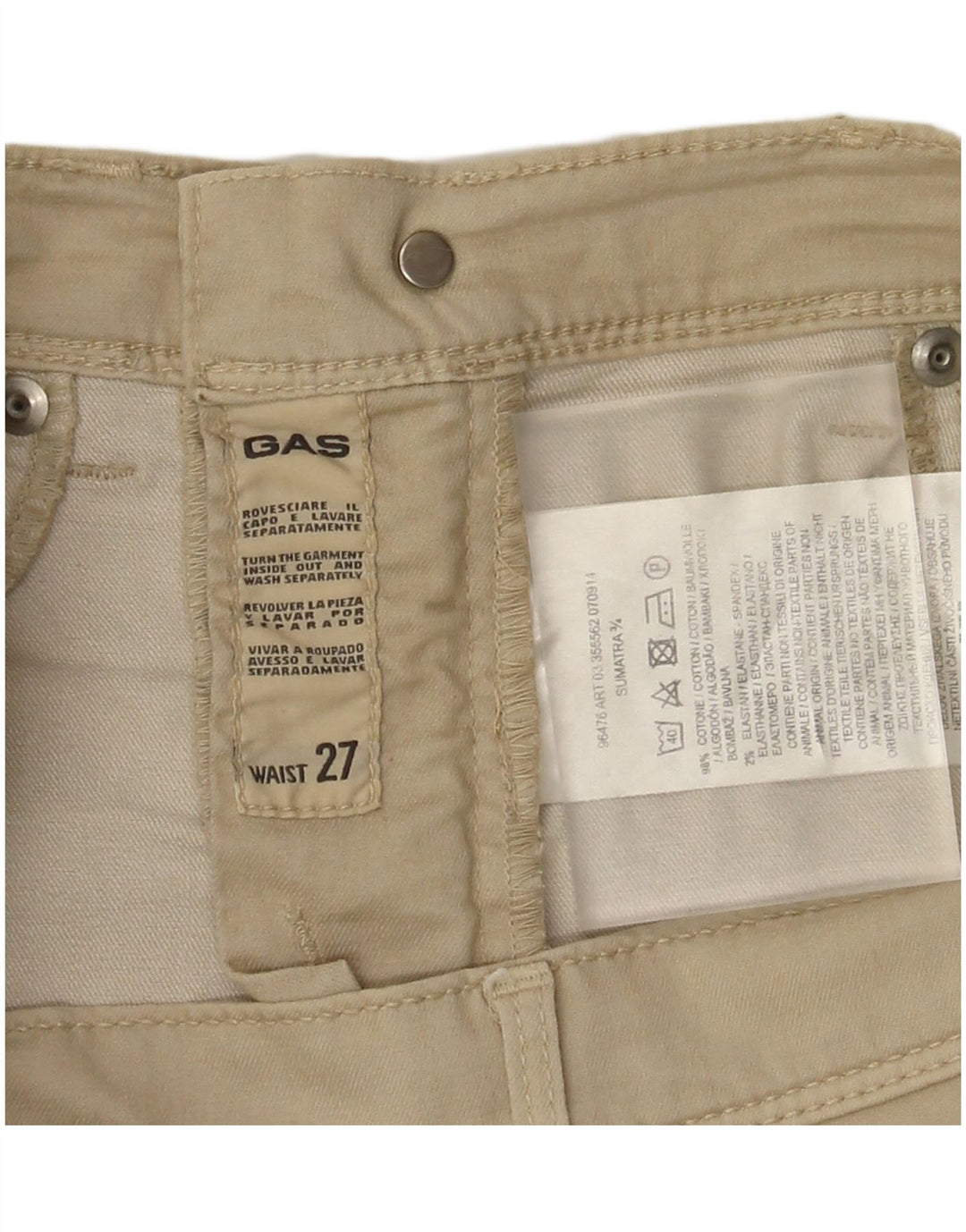 Gas Womens Capri Trousers W27 L18 Beige Cotton