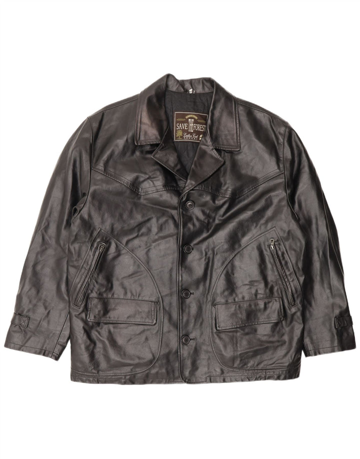 Essebi Mens Leather Jacket IT 50 Large Black Leather