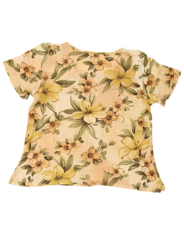 Conte of Florence Womens Graphic T-Shirt Top UK 16 Large Beige Floral