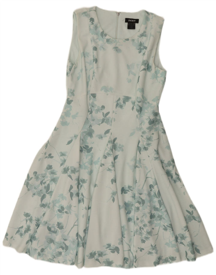 Dkny Womens Sleeveless A-Line Dress EU 40 Medium Green Floral Polyester