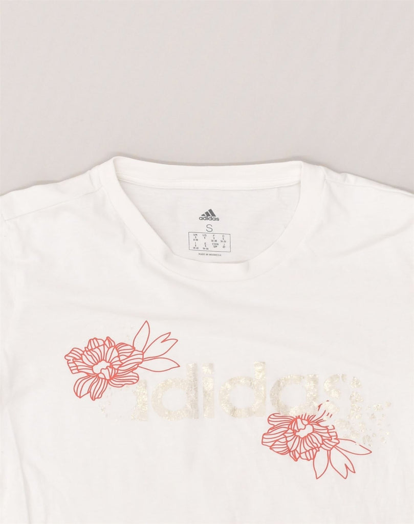 ADIDAS Womens Graphic T-Shirt Top UK 8-10 Small White Cotton | Vintage Adidas | Thrift | Second-Hand Adidas | Used Clothing | Messina Hembry 