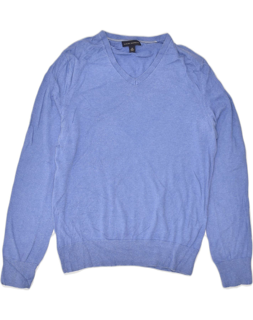 BANANA REPUBLIC Mens V-Neck Jumper Sweater Medium Blue Silk | Vintage Banana Republic | Thrift | Second-Hand Banana Republic | Used Clothing | Messina Hembry 