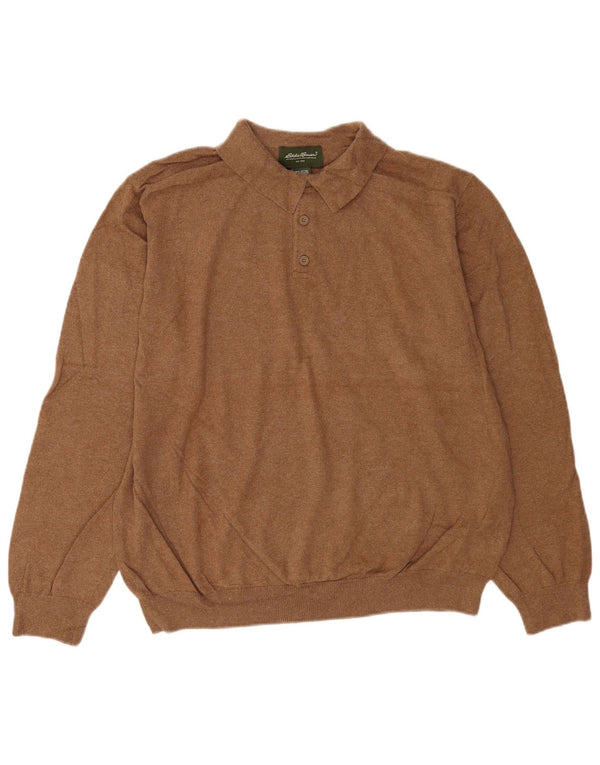 Eddie Bauer Mens Polo Neck Jumper Sweater XL Brown Cotton