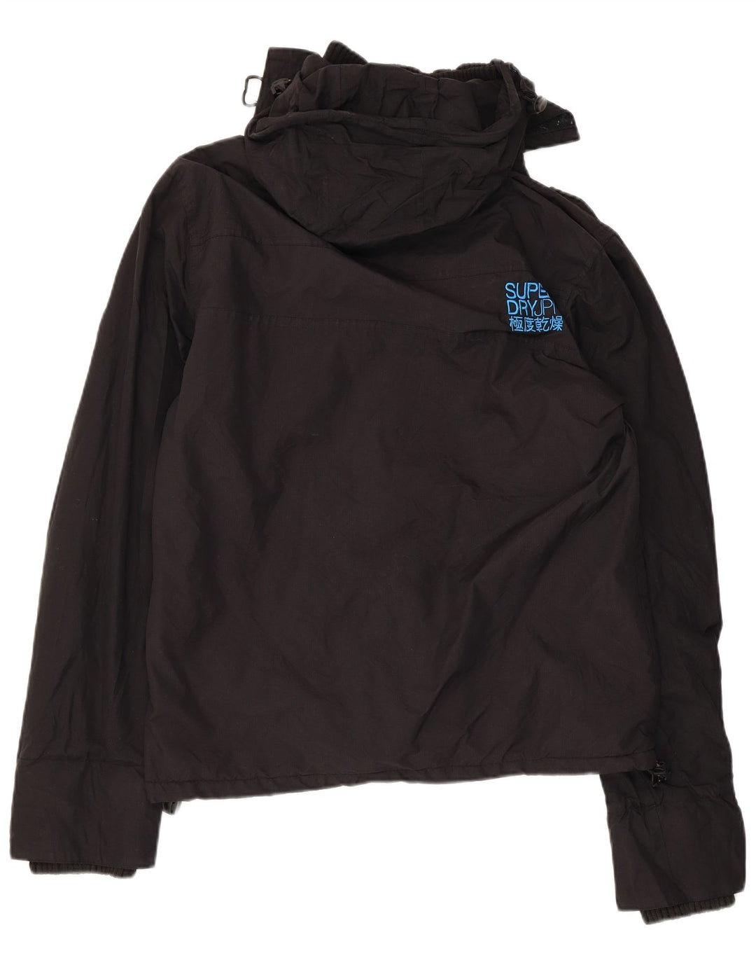 SUPERDRY Womens Hooded Windbreaker Jacket UK 16 Large Black Nylon