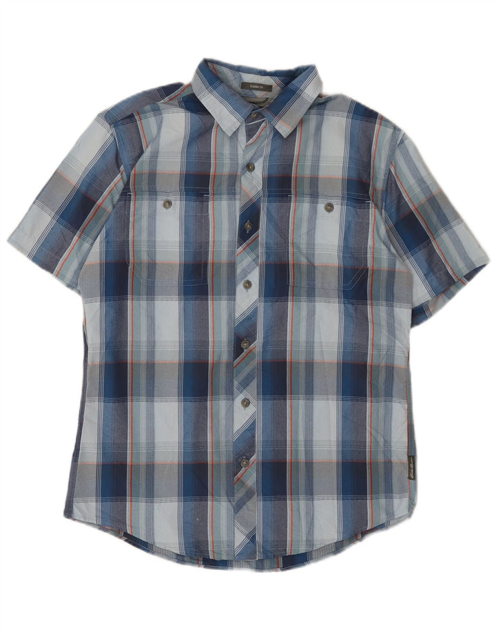 EDDIE BAUER Mens Classic Fit Short Sleeve Shirt Small Blue Check Nylon