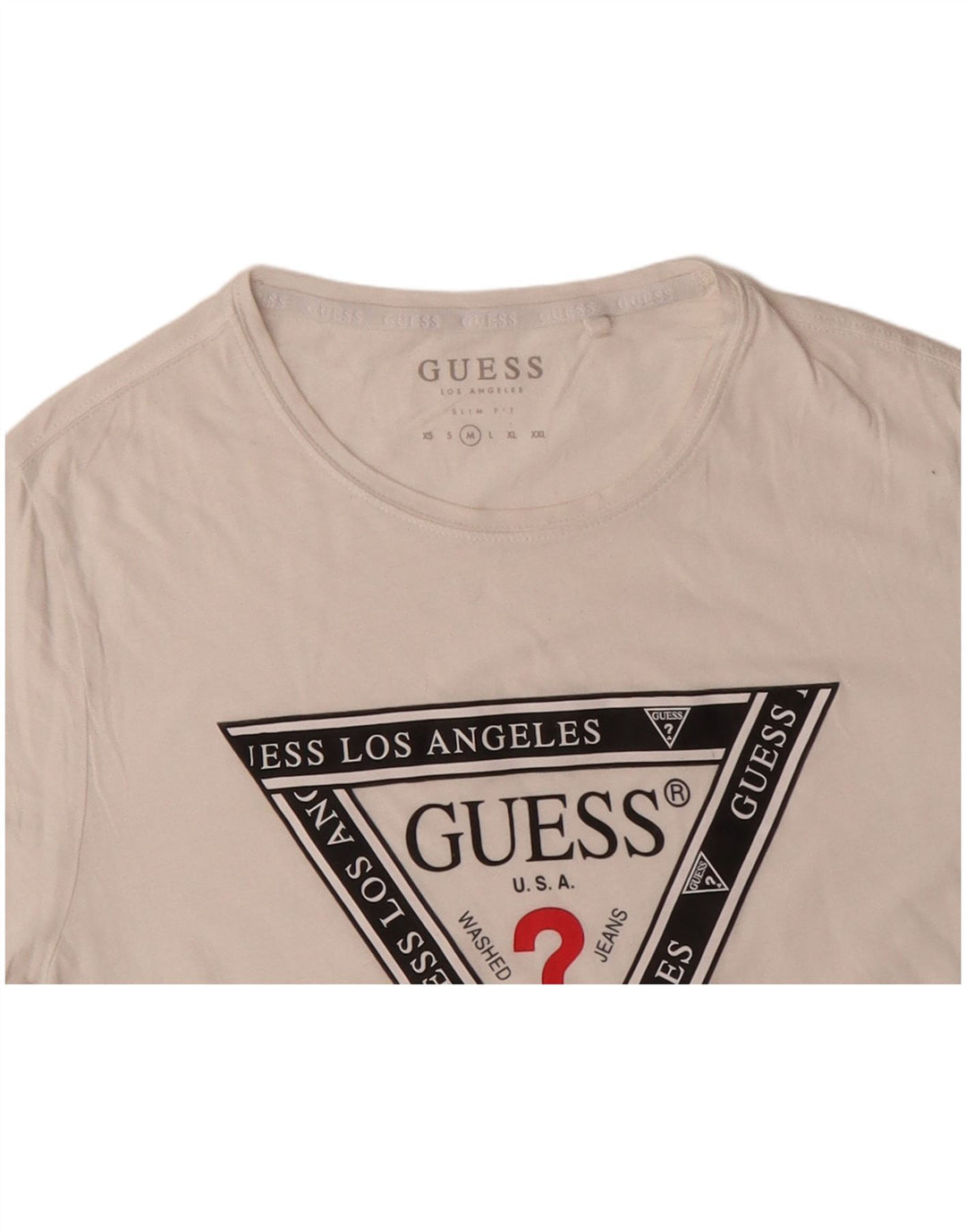 GUESS Mens Slim Fit Graphic T-Shirt Top Medium Off White Cotton