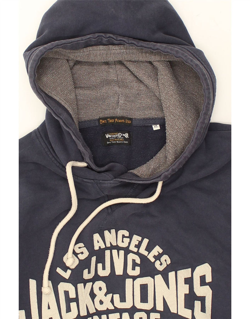 JACK & JONES Mens Graphic Hoodie Jumper XL Navy Blue Cotton | Vintage Jack & Jones | Thrift | Second-Hand Jack & Jones | Used Clothing | Messina Hembry 