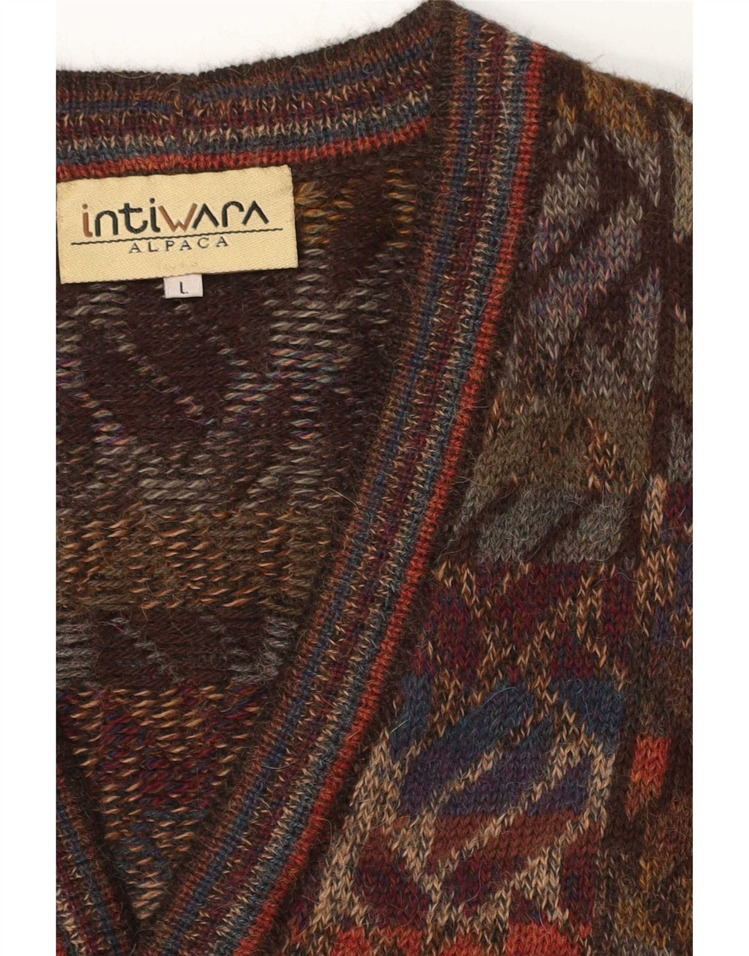 Intiwara Mens Cardigan Sweater Large Multicoloured Geometric Alpaca Wool