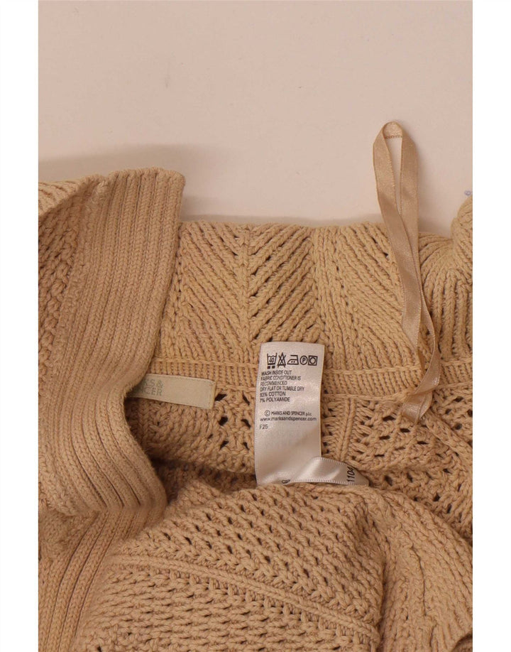Marks & Spencer Womens Longline Open Cardigan Sweater UK 14 Large Beige