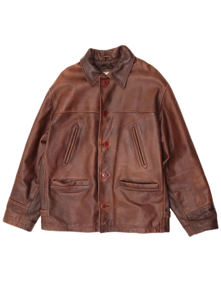 Hide Park Mens Leather Jacket IT 52 XL Brown Leather
