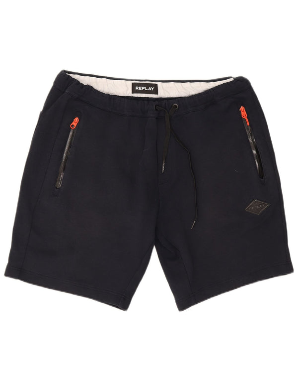 Replay Mens Graphic Sport Shorts XL Navy Blue Cotton