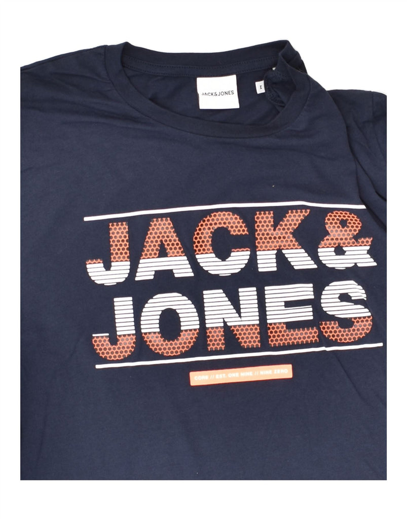 JACK & JONES Mens Graphic T-Shirt Top Medium Navy Blue Cotton | Vintage Jack & Jones | Thrift | Second-Hand Jack & Jones | Used Clothing | Messina Hembry 