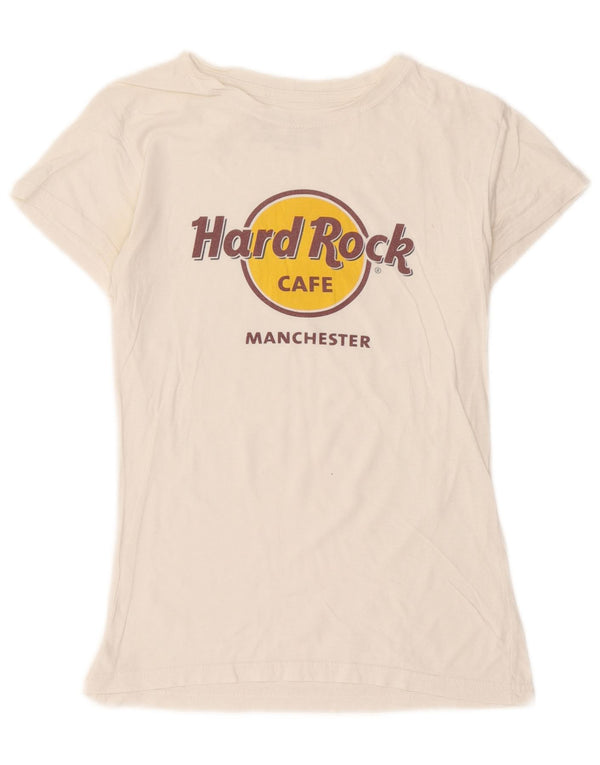 Hard Rock Cafe Womens Manchester Graphic T-Shirt Top UK 10 Small White