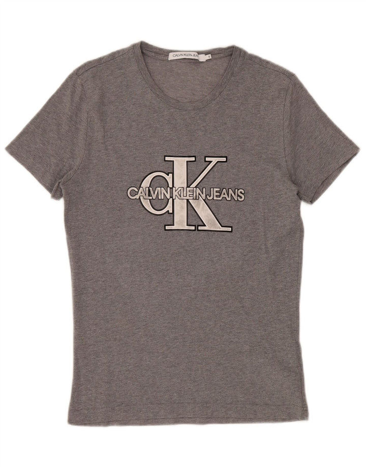 CALVIN KLEIN JEANS Womens Graphic T-Shirt Top Small Grey Cotton