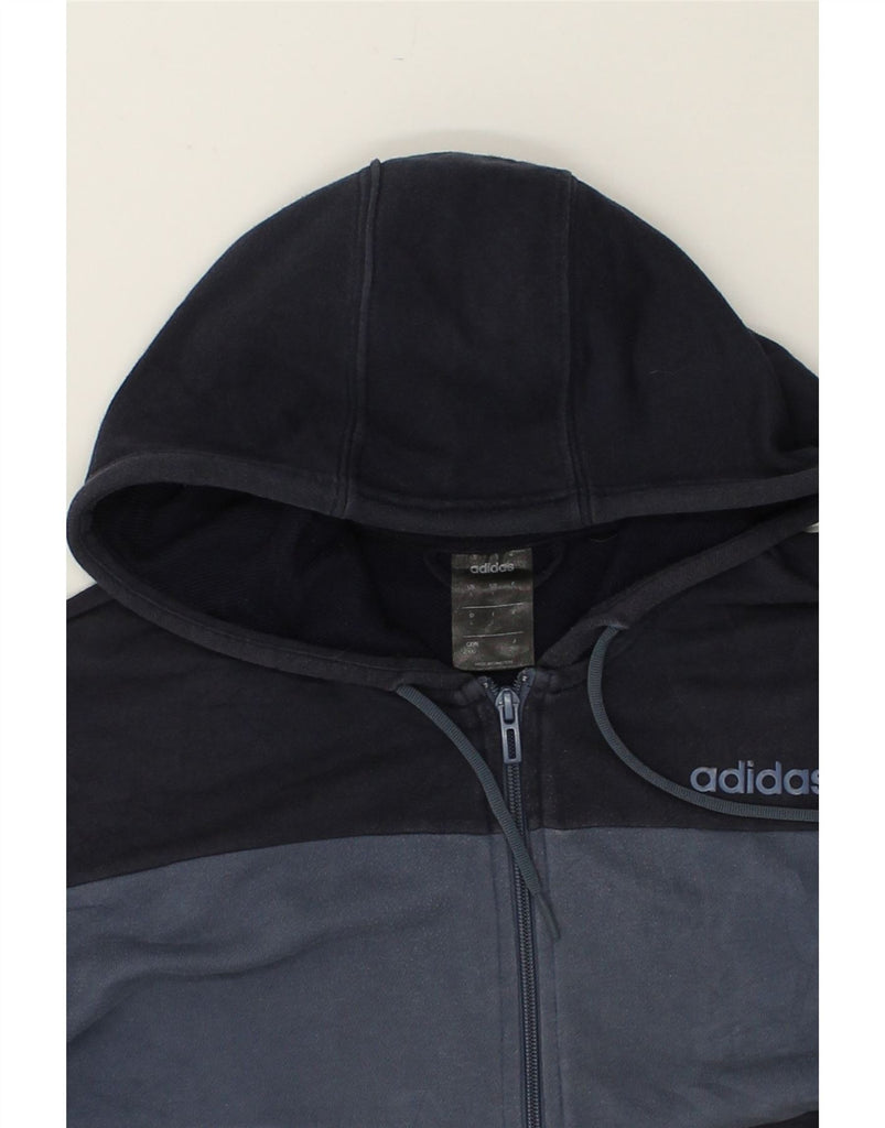 ADIDAS Mens Zip Hoodie Sweater Large Navy Blue Colourblock Cotton | Vintage Adidas | Thrift | Second-Hand Adidas | Used Clothing | Messina Hembry 