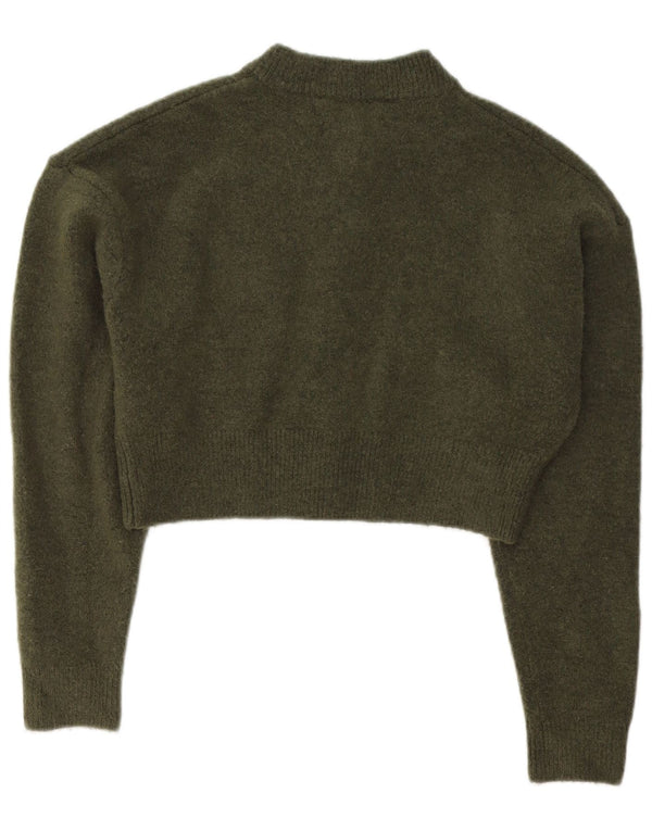 Zara Womens Crop Cardigan Sweater UK 10 Small Green Acrylic