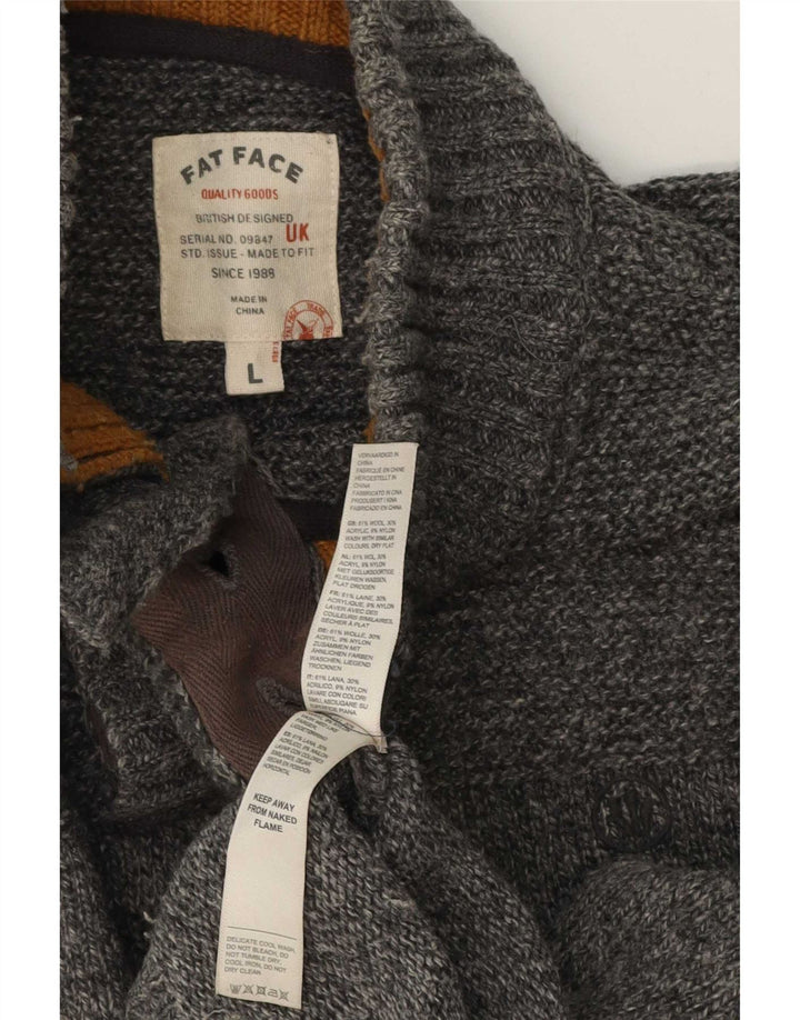 Fat Face Mens Button Neck Jumper Sweater Large Grey Flecked Wool