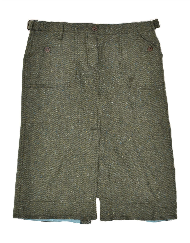 TIMBERLAND Womens Straight Skirt US 8 Medium W30 Khaki Chevron Wool Vintage Timberland and Second-Hand Timberland from Messina Hembry 