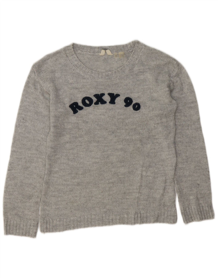 ROXY Womens Graphic Boat Neck Jumper Sweater UK 14 Medium Grey
