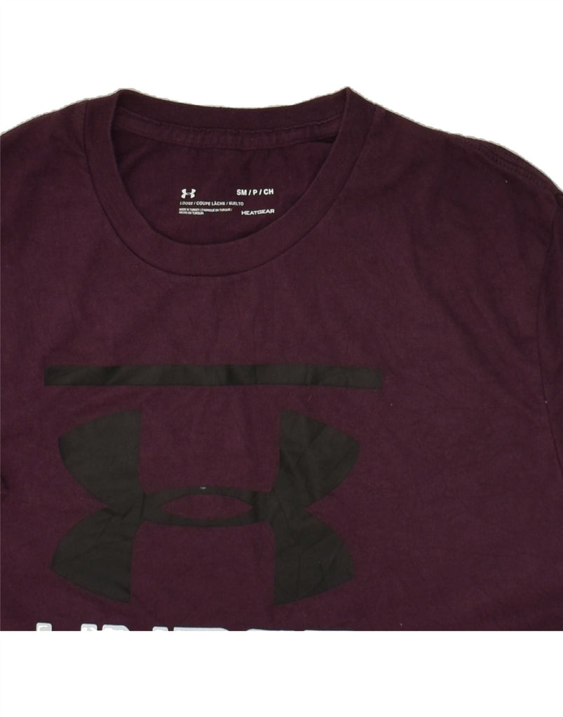 UNDER ARMOUR Mens Graphic T-Shirt Top Small Burgundy Cotton | Vintage Under Armour | Thrift | Second-Hand Under Armour | Used Clothing | Messina Hembry 