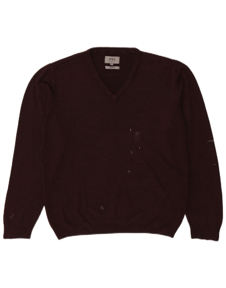 Marks & Spencer Mens V-Neck Jumper Sweater Large Brown Acrylic
