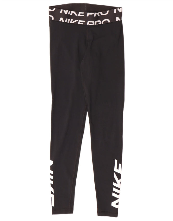 Nike Womens Dri Fit Graphic Leggings UK 10 Small Black Polyester Sports