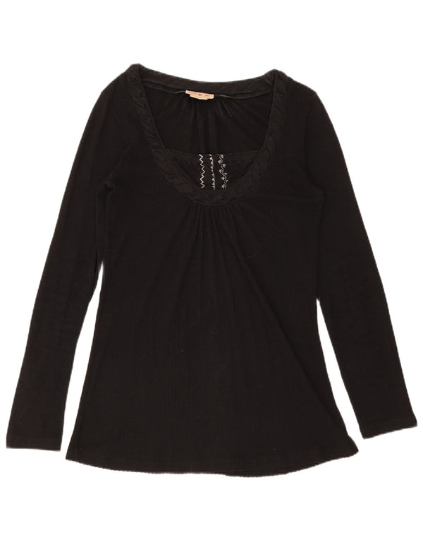 Marlboro Classics Womens Top Long Sleeve UK 14 Large Black Cotton