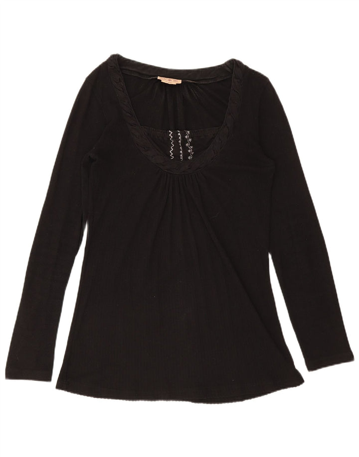 Marlboro Classics Womens Top Long Sleeve UK 14 Large Black Cotton