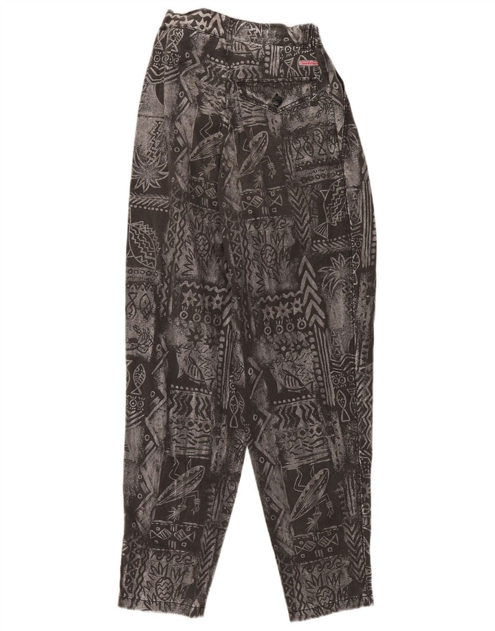 Vintage Womens Abstract Pattern Tapered Trousers W24 L30 Grey