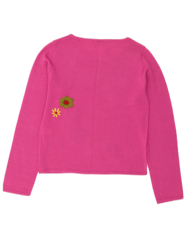 Zara Womens Crop Boat Neck Jumper Sweater UK 12 Medium Pink Floral Acrylic