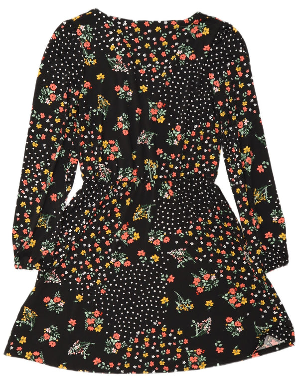 Oasis Womens Long Sleeve A-Line Dress UK 6 XS Black Floral Polyester