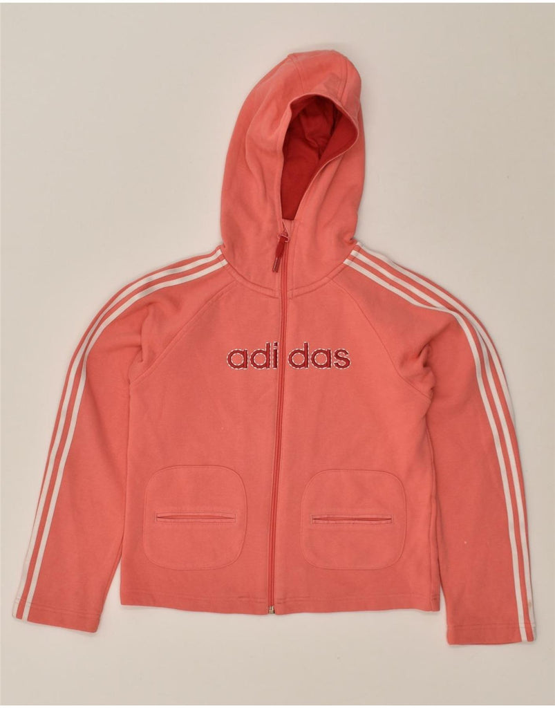 ADIDAS Girls Graphic Zip Hoodie Sweater 9-10 Years Medium Beige Cotton | Vintage Adidas | Thrift | Second-Hand Adidas | Used Clothing | Messina Hembry 