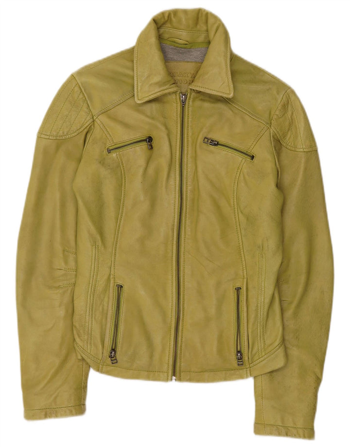 Freaky Nation Womens Leather Jacket UK 10 Small Green Leather
