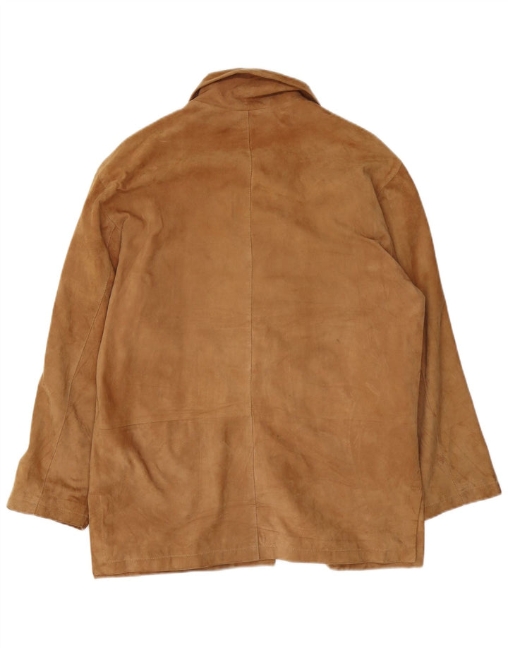 VINTAGE Womens Suede Jacket UK 16 Large Brown Leather